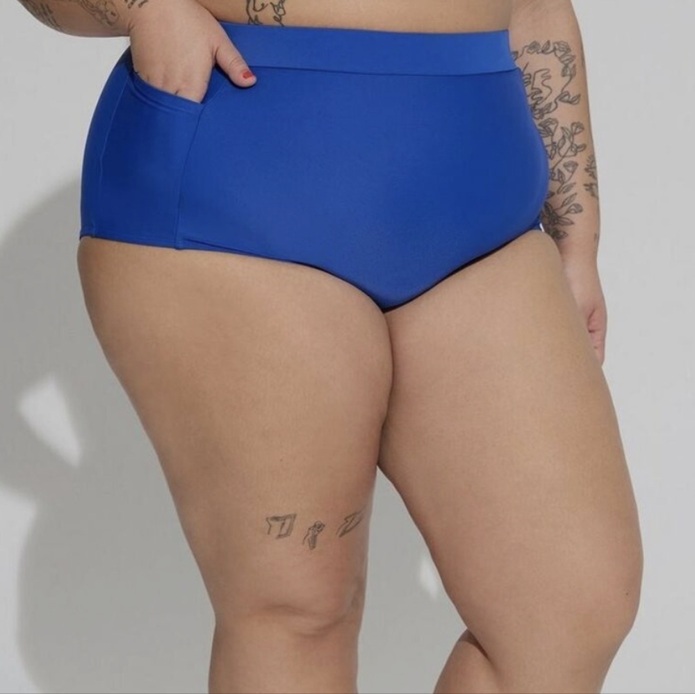TORRID Blue Ultra High Swim Bottoms with Pockets 3x/22-24 New